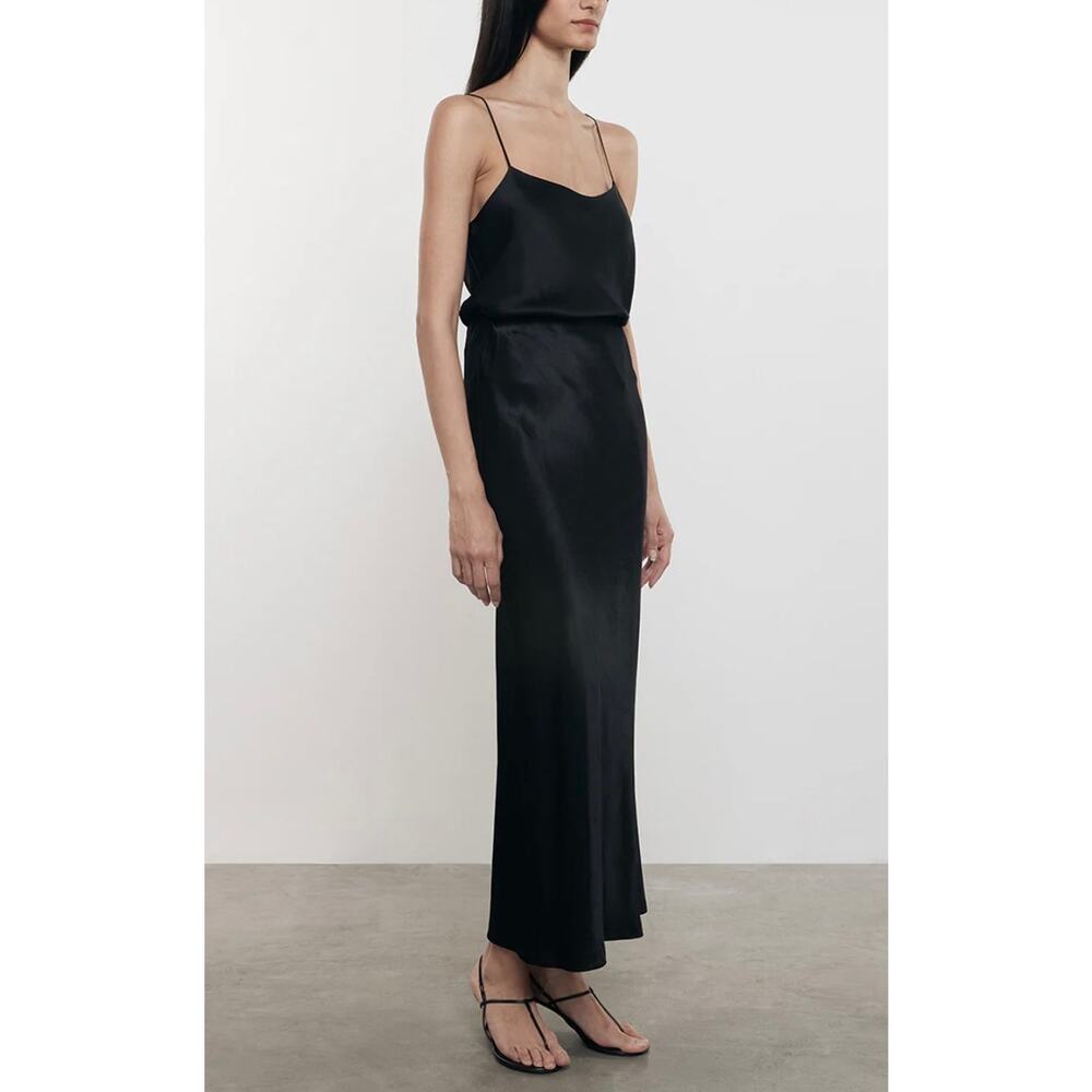 ENZA COSTA Satin Bias Cut Skirt Womens Small 1 Black Midi Pull on Slip Maxi NWOT - Picture 2 of 16